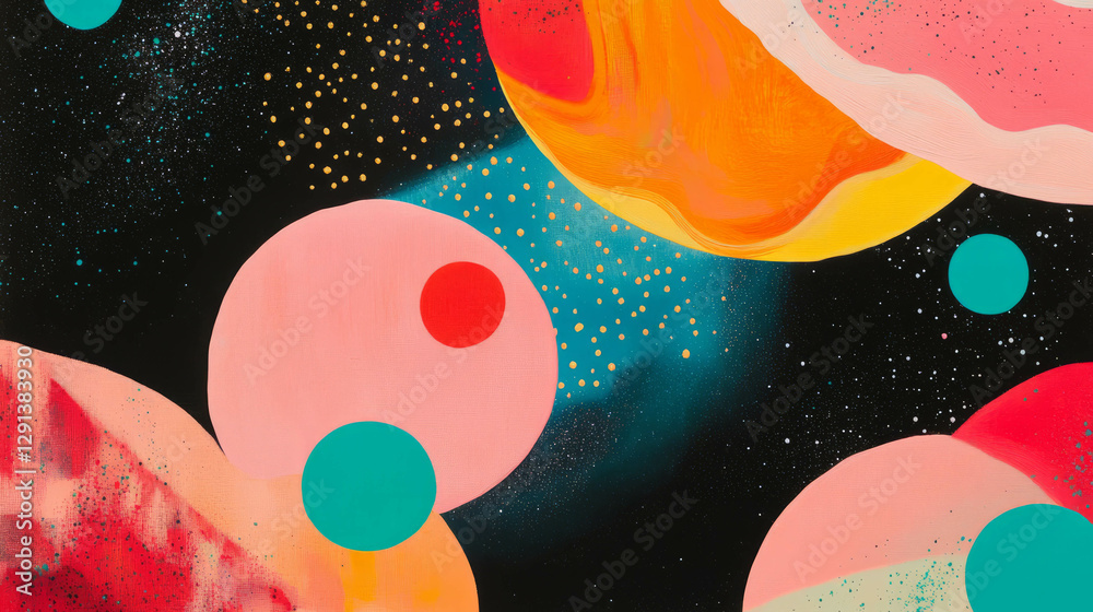 Poster Colorful abstract background with overlapping forms and polka dot accents