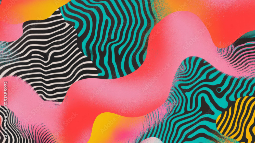 Poster Vibrant abstract background with overlapping stripes and forms for creative design