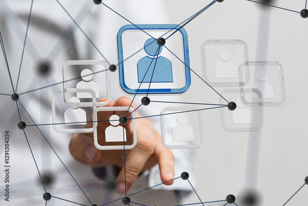 Aufkleber Global network. Blockchain. 3D illustration. Neural networks and artificial intelligence. Abstract