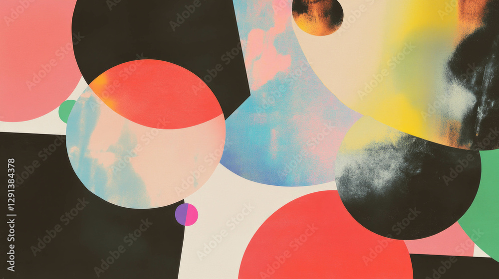 Poster Abstract geometric design with overlapping circles and triangles in vibrant colors