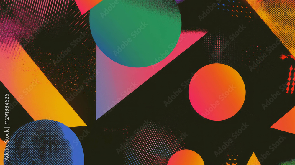 Poster Vibrant geometric background with overlapping circles and triangles for creative design