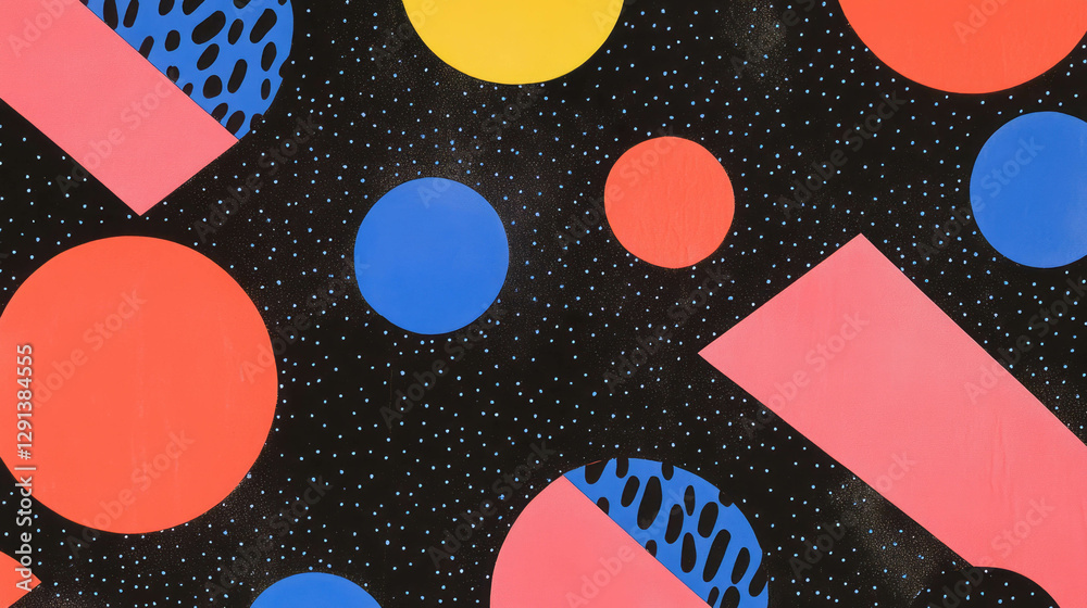 Aufkleber Abstract geometric pattern with overlapping circles and triangles on black background