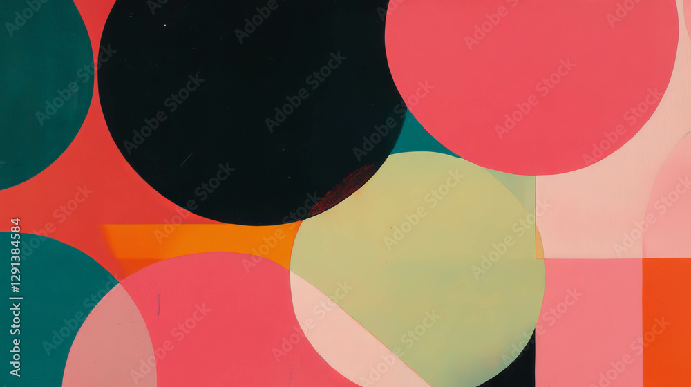 Poster Abstract geometric art with overlapping circles and triangles in vibrant colors