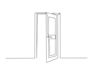 Continuous one line drawing of Opened door design. Opened door - hope, suscess symbol in single line draw illustration. Editable stroke.