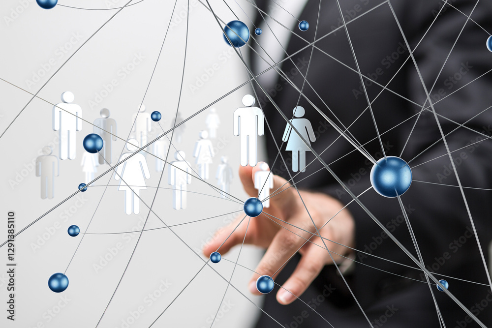 Poster Global network. Blockchain. 3D illustration. Neural networks and artificial intelligence. Abstract