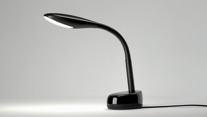 Sleek Black Desk Lamp with Flexible Neck on White Background Modern Lighting Adjustable Office Lamp Providing Illumination for Work and Study