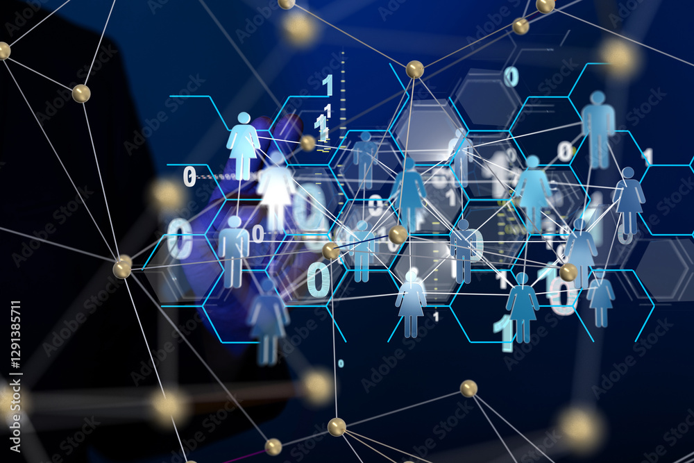 Poster Neural network concept. Connected cells with links.