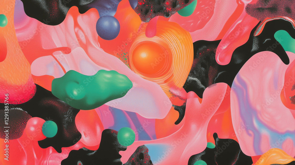 Poster abstract composition with vibrant and varied shapes and colors for design inspiration