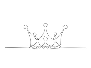 Continuous one line drawing of king crown vector. Royal crown in single line draw illustration. Editable stroke.