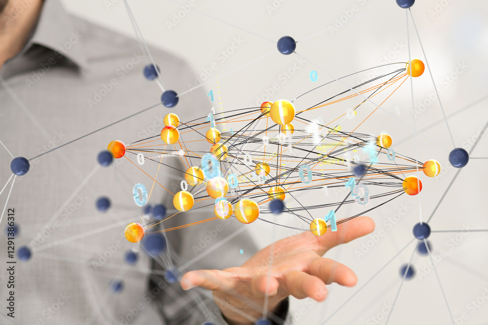 Aufkleber Global network. Blockchain. 3D illustration. Neural networks and artificial intelligence. Abstract  3d