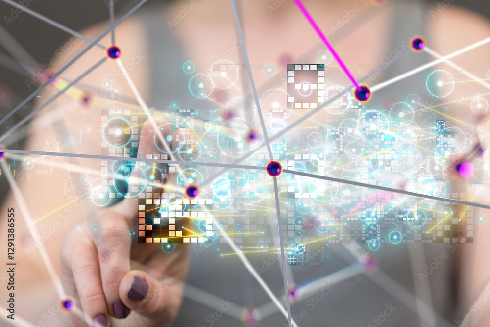 Aufkleber neural network 3d illustration. big data and cybersecurity - 3d