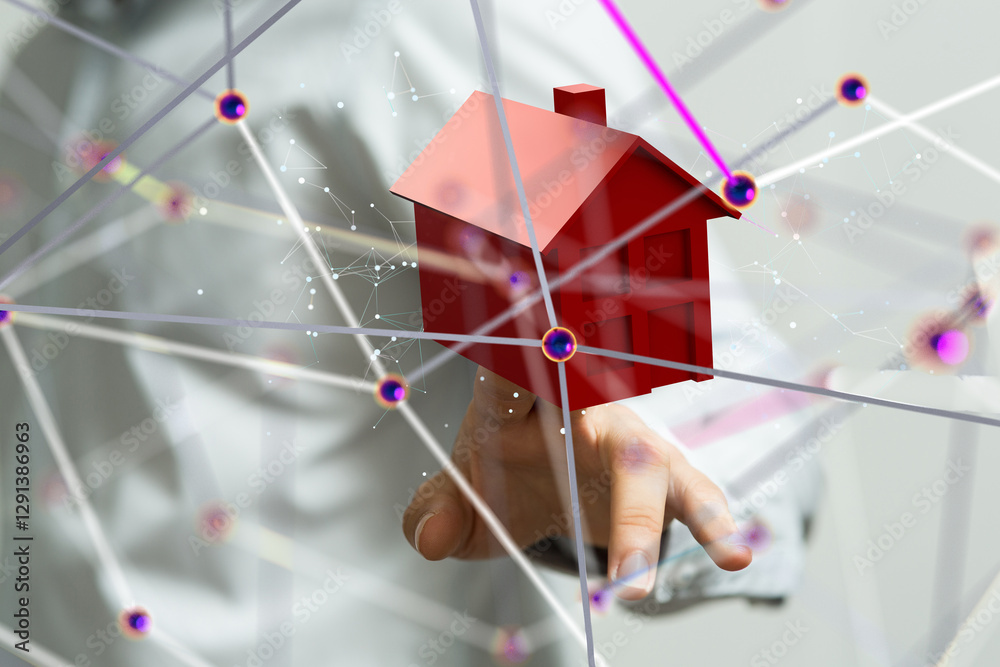 Poster iot home telecommunication network and wireless mobile internet - 3d