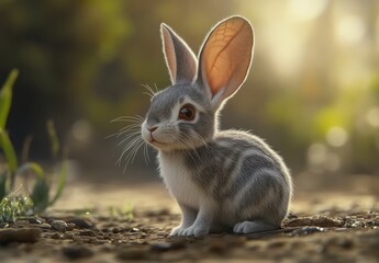 Fototapeta premium Cute Rabbit in Nature Scene