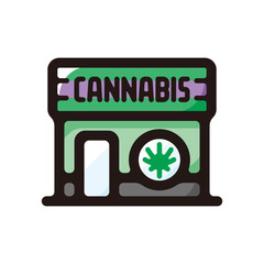Cannabis shop illustration icon.Simple vector outline, clipart for graphic design.