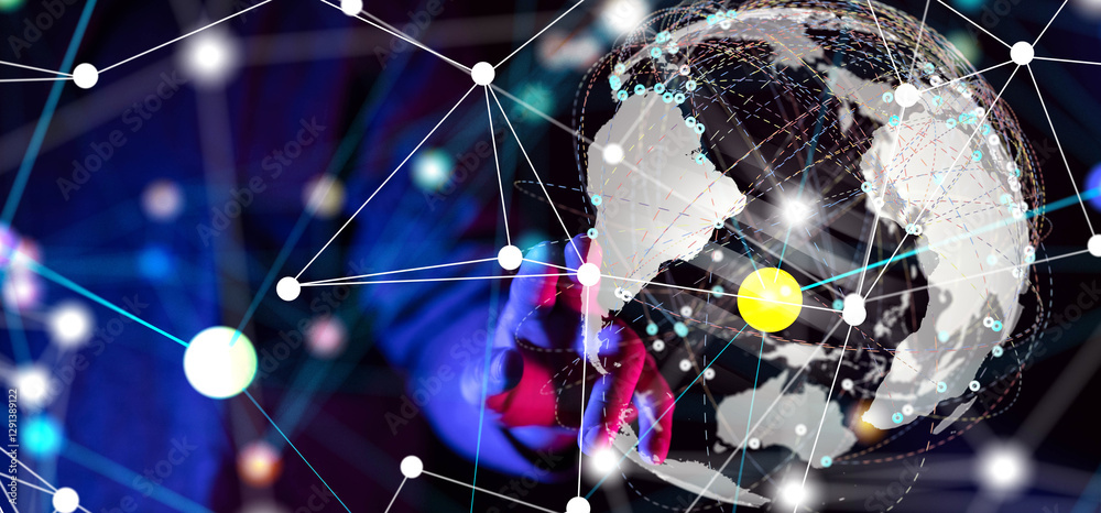 Leinwandbilder world Global network. Blockchain. 3D illustration. Neural networks and artificial intelligence. Abstract