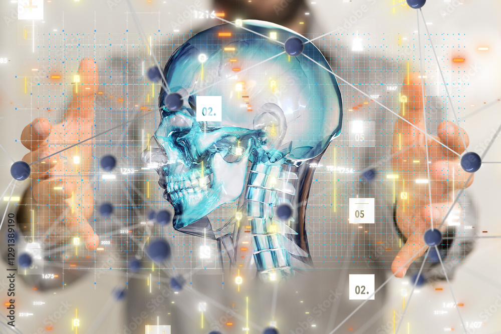 Poster digital medical futuristic interface 3D rendering