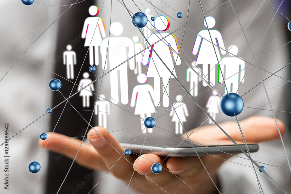 Fototapete Global network. Blockchain. 3D illustration. Neural networks and artificial intelligence. Abstract