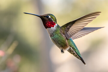 Fototapeta premium Close Up of a Hummingbird in Flight with Blurred Background