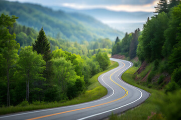 Winding Road Through Green Mountains: A Cutout Nature Illustration