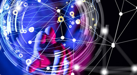 Global network. Blockchain. 3D illustration. Neural networks and artificial intelligence. Abstract