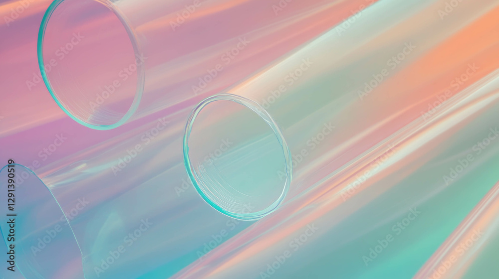 Poster Pastel abstract background with translucent plastic tubes and subtle color gradient