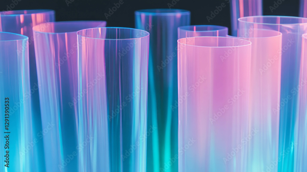 Poster abstract color gradient with transparent plastic cylinders for modern design