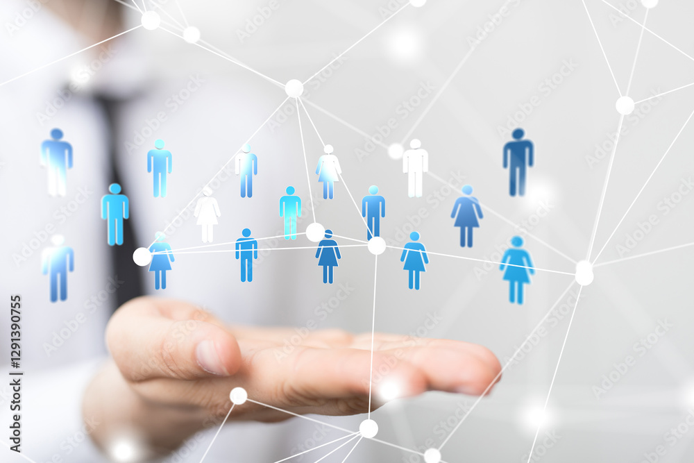 Aufkleber Global network. Blockchain. 3D illustration. Neural networks and artificial intelligence. Abstract