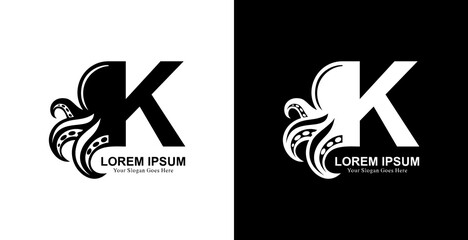octopus shaped logo design combined with the letter K © Yohanes