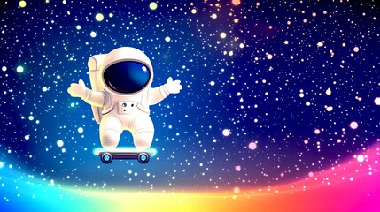 Fototapeta premium Astronaut skating through vibrant cosmic space.