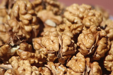 A close-up of peeled walnuts