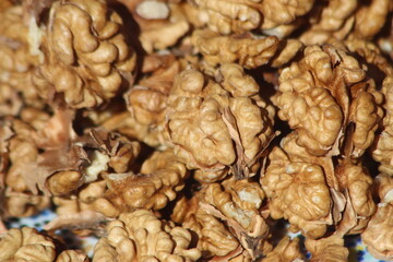 A close-up of peeled walnuts