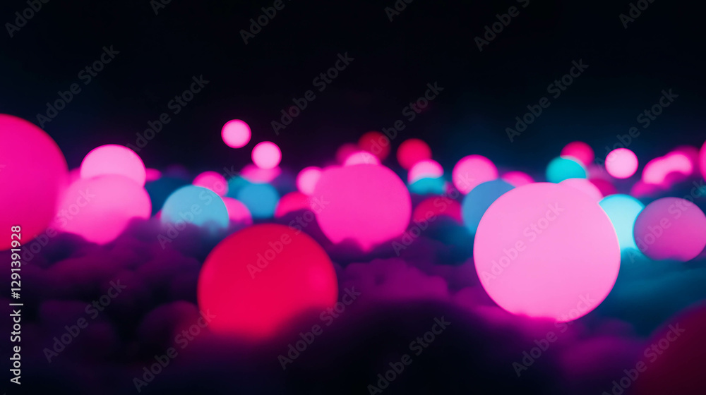 Poster Pulsating neon orbs with vibrant light in abstract background design