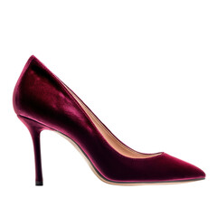Obraz premium Elegant velvet high heel in rich burgundy color displayed on white