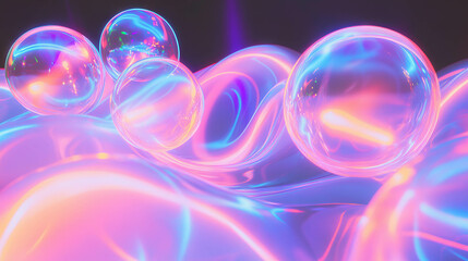 Vibrant neon orbs and pulsating light waves for dynamic background design