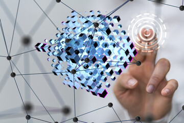 Neural network 3D illustration. Big data and cybersecurity