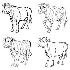 set of animals Cow silhouette, vector, icon set. Farm animals  vector collection. Black cow silhouette on white background. Cow, mammals vector illustration.