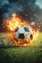 Naklejka premium Soccer Ball Exploding in Flames