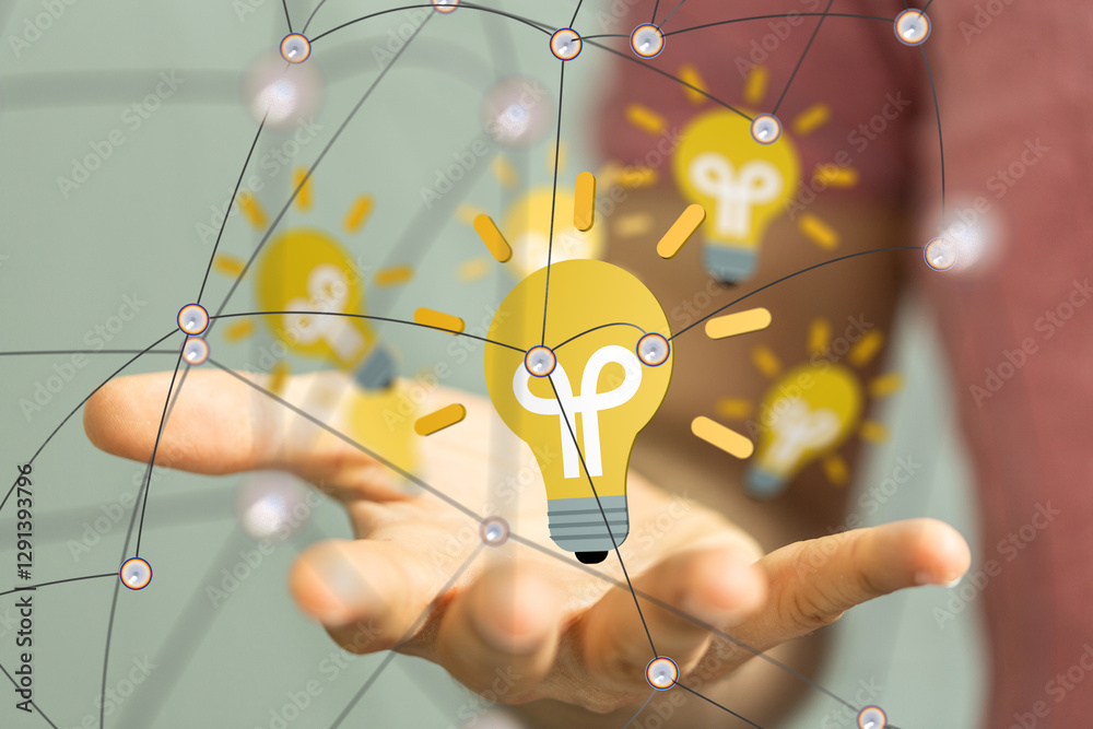 Poster Neural network 3D illustration. Big data and cybersecurity