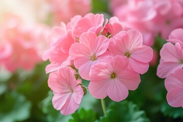 Fototapeta premium Delicate pink geranium flowers blooming in garden