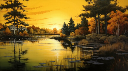 a lake at sunset that is rich and peaceful