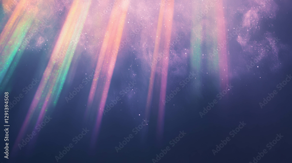 Poster enchanting rainbow light background with ethereal dust particles
