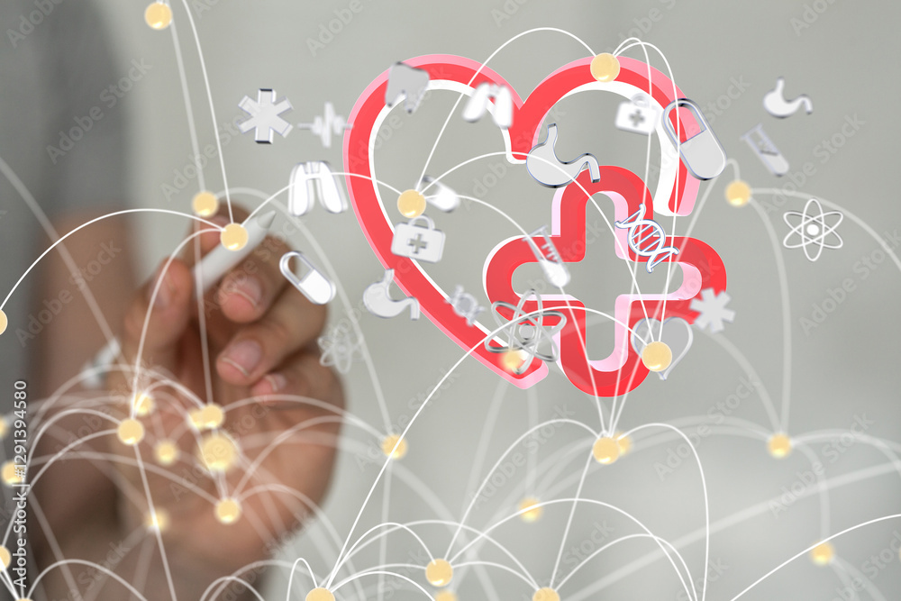 Poster digital medical futuristic interface 3d rendering