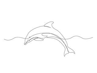 Continuous one line drawing of dolphin fish in the sea. Bottlenose dolphin in single line draw illustration. Editable stroke.