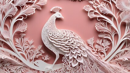 Fototapeta premium Beautiful Kirigami-Style Peacock on a Soft Pastel Background 