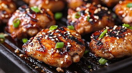 Grilled Chicken Thighs Marinated in Teriyaki Sauce with Green Onions