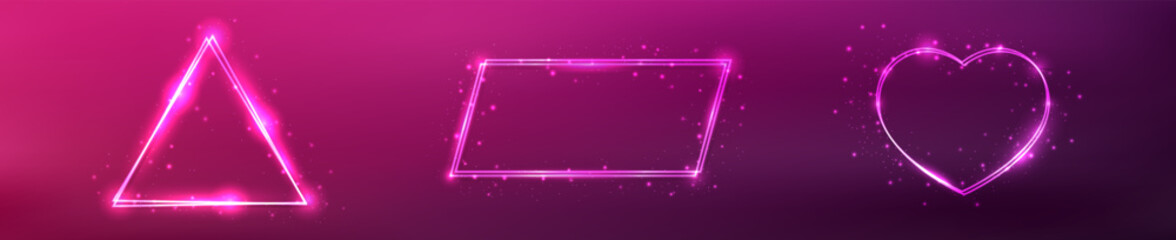 Obraz premium Set of three neon double frames with shining effects