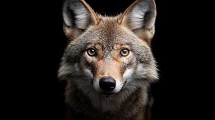 Obraz premium Portrait of a Coyote against a Black Background. Possible use Stock photo for wildlife magazines, educational materials, and nature documentaries.