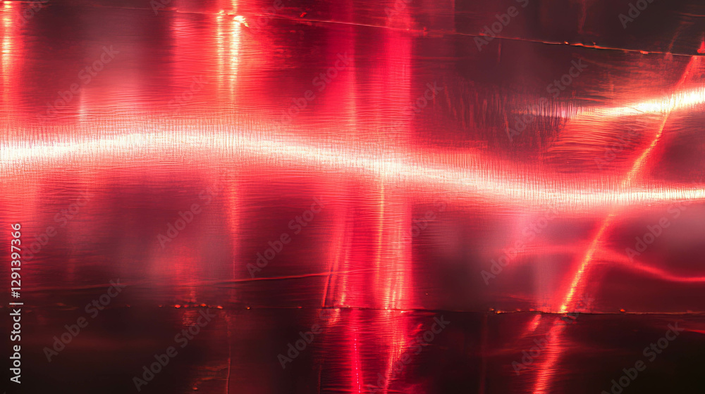 Poster vibrant red light reflection on metallic surface for modern design