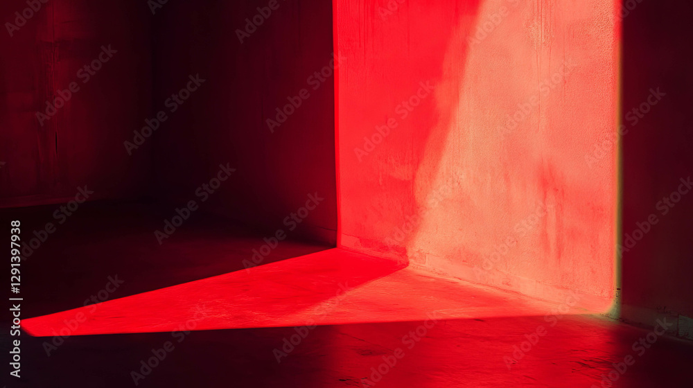 Poster dramatic red light and shadow on wall with sharp contrast for abstract design