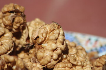 A close-up of peeled walnuts